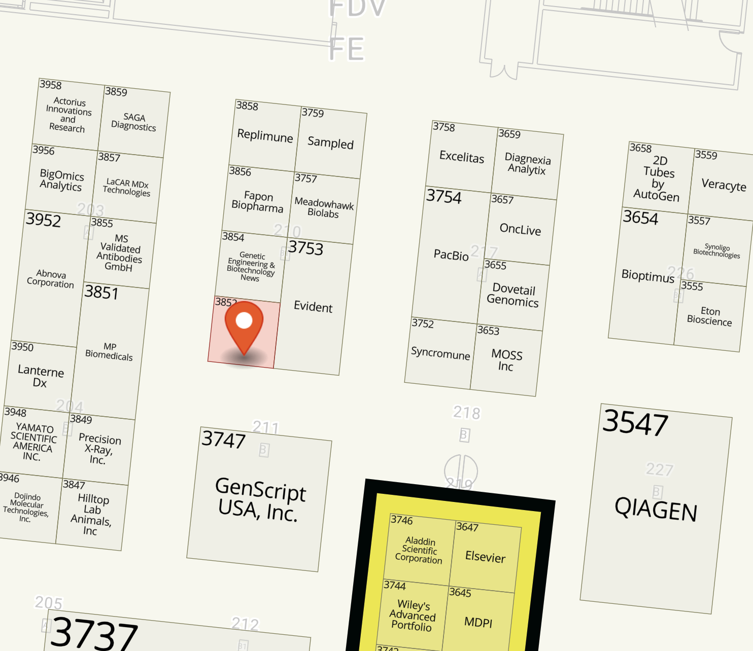 AACR 2026 floor plan showing Keiji AI at Booth #3852 in Hall A
