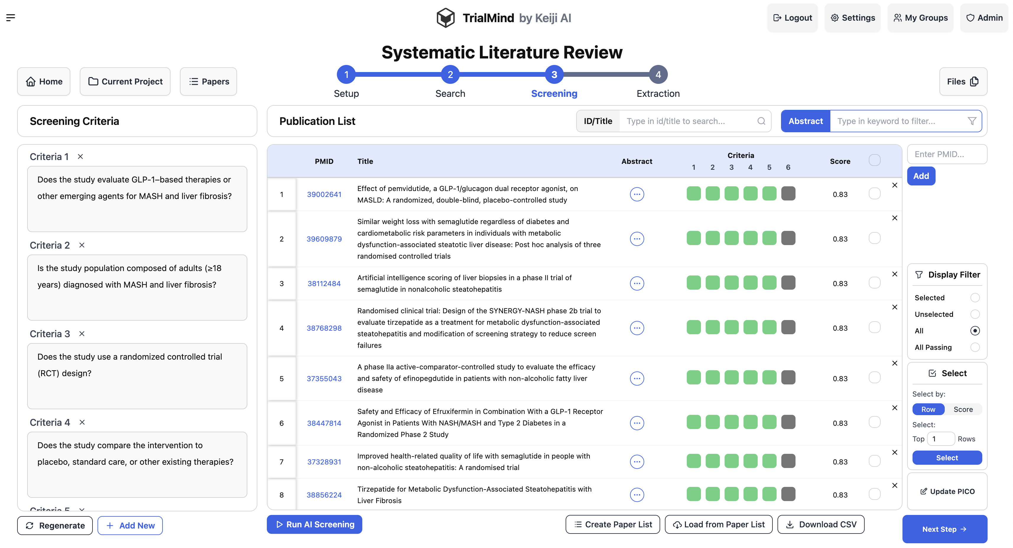 Literature Mining Assistant - Step 3: AI-Powered Screening with Criteria Evaluation