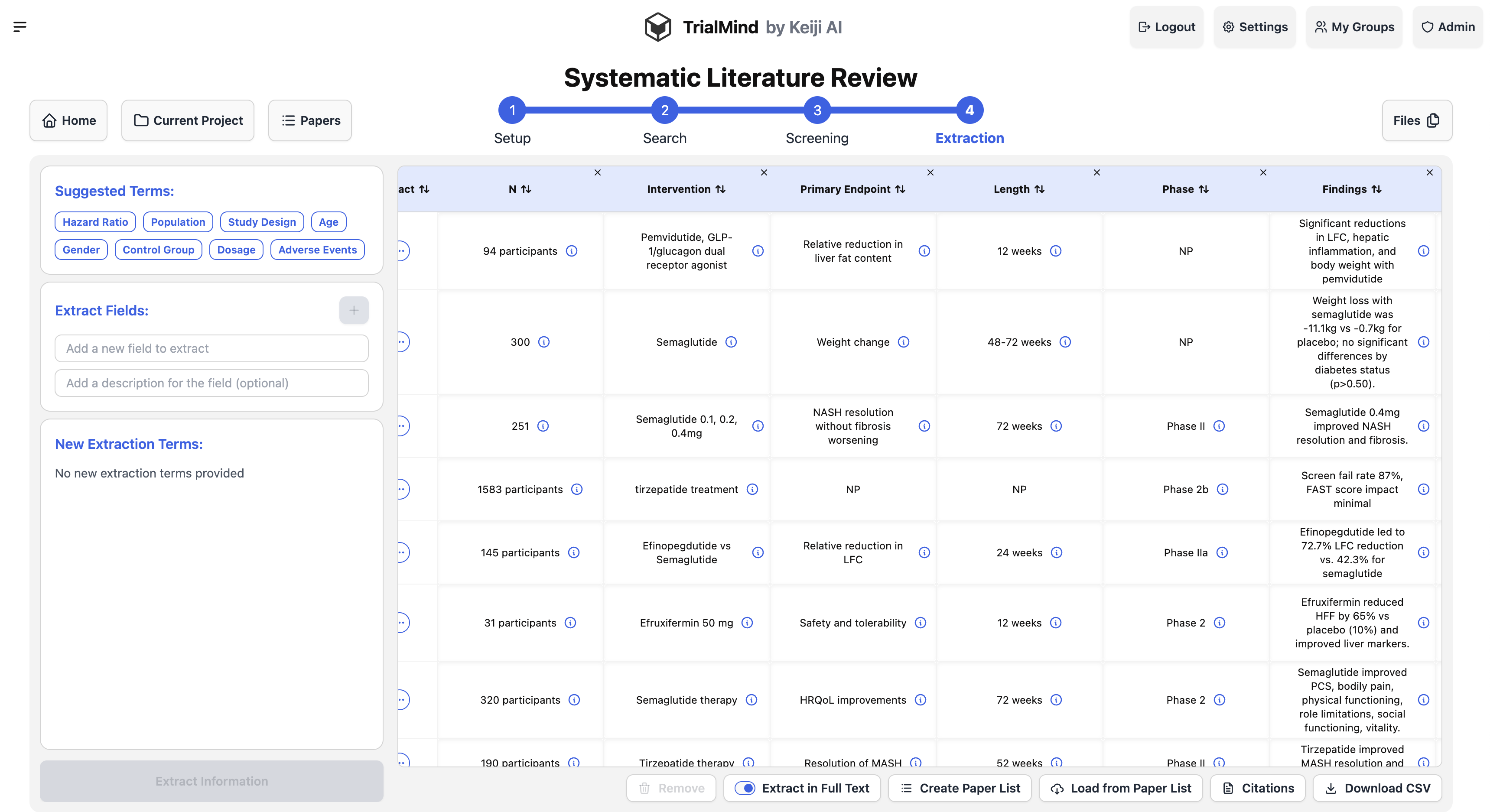 Literature Mining Assistant - Step 4: Data Extraction with Suggested Terms and Structured Fields