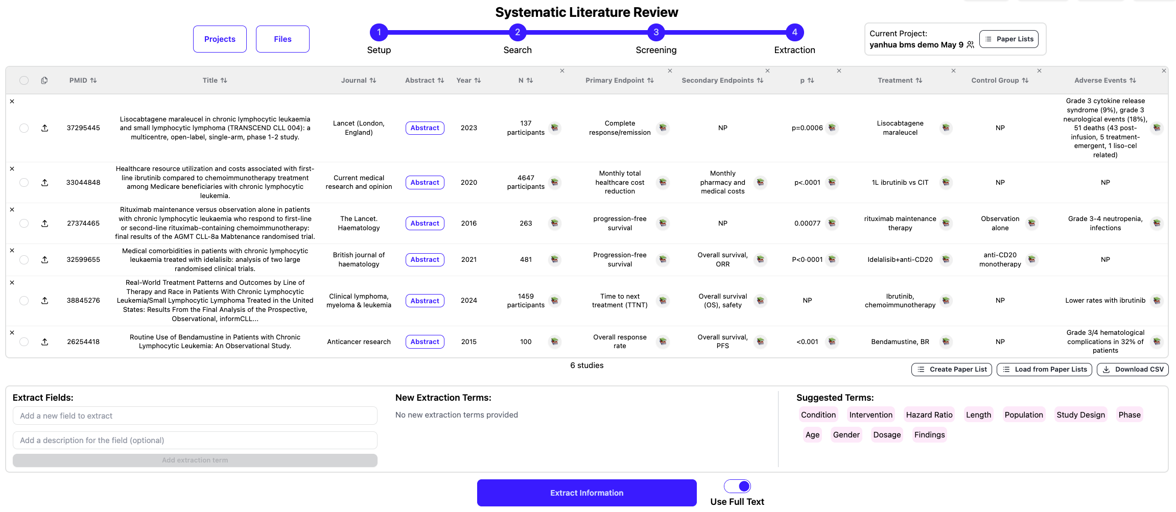 Literature Mining Assistant - Step 4: Extraction - Data Extraction Fields and Suggested Terms