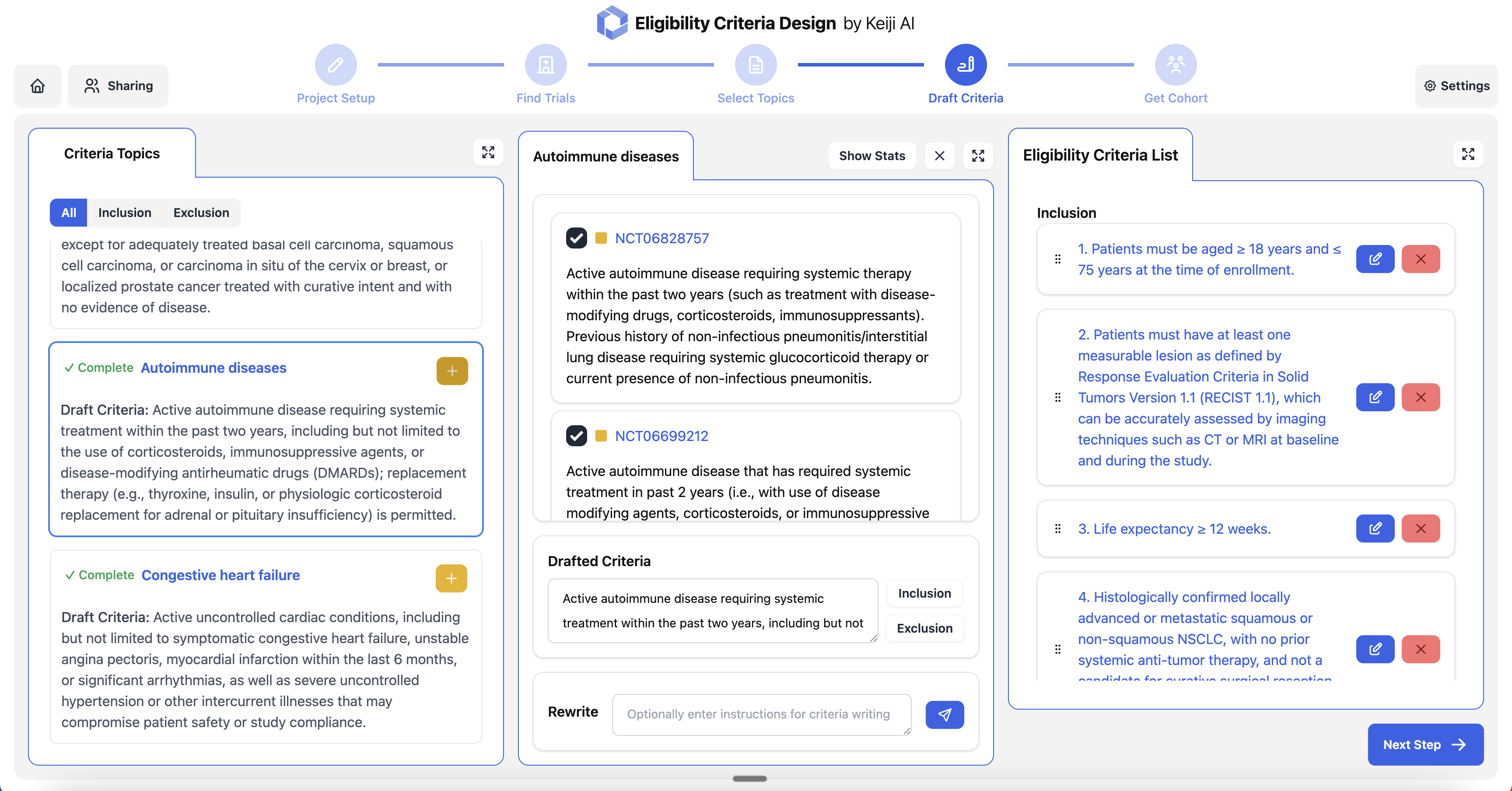 Draft Eligibility Criteria