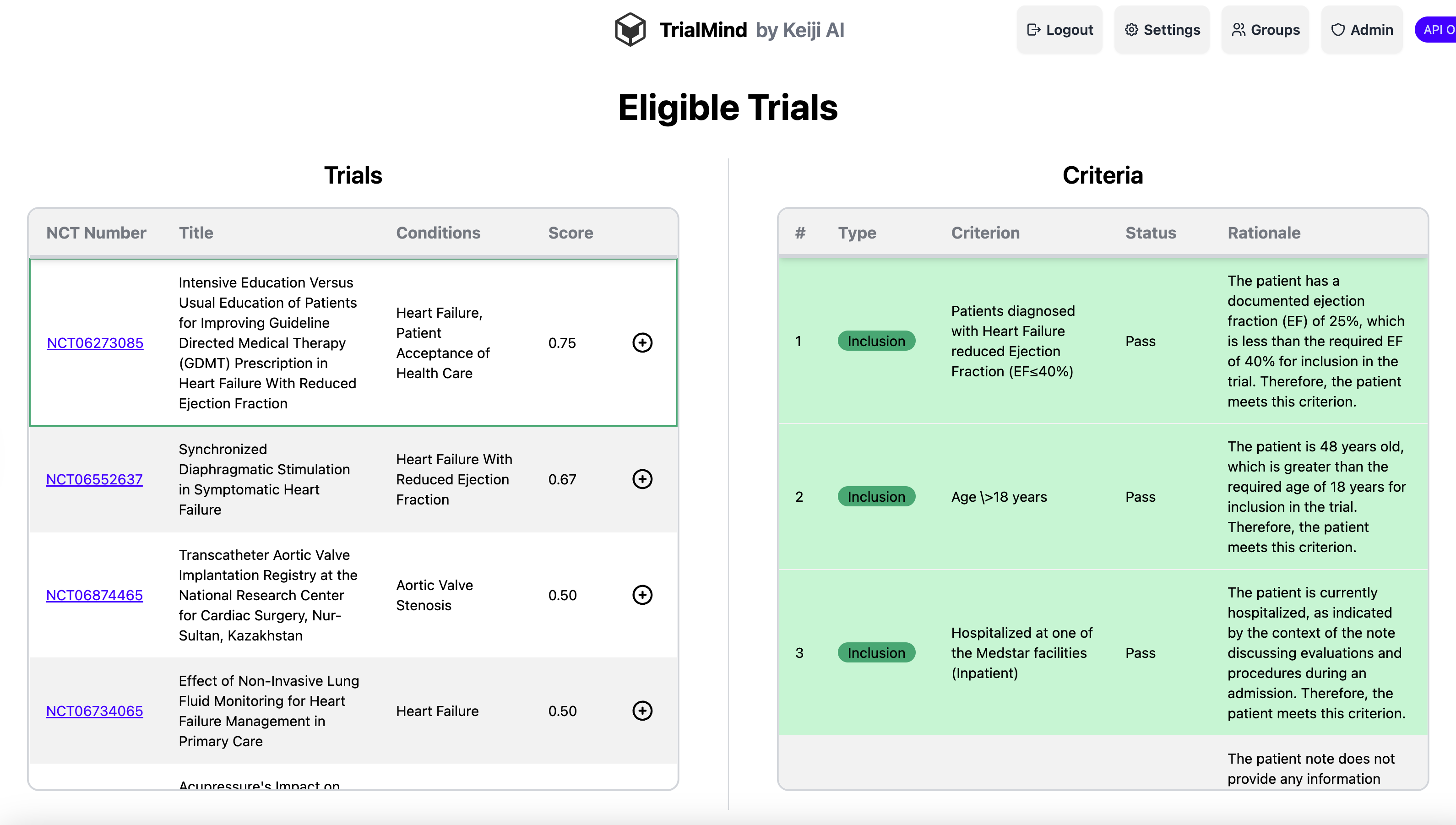 AI model for patient-trial matching
